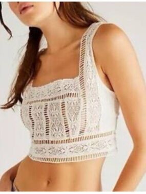Free People Amelia Lace Corset Crop Top - Cream
